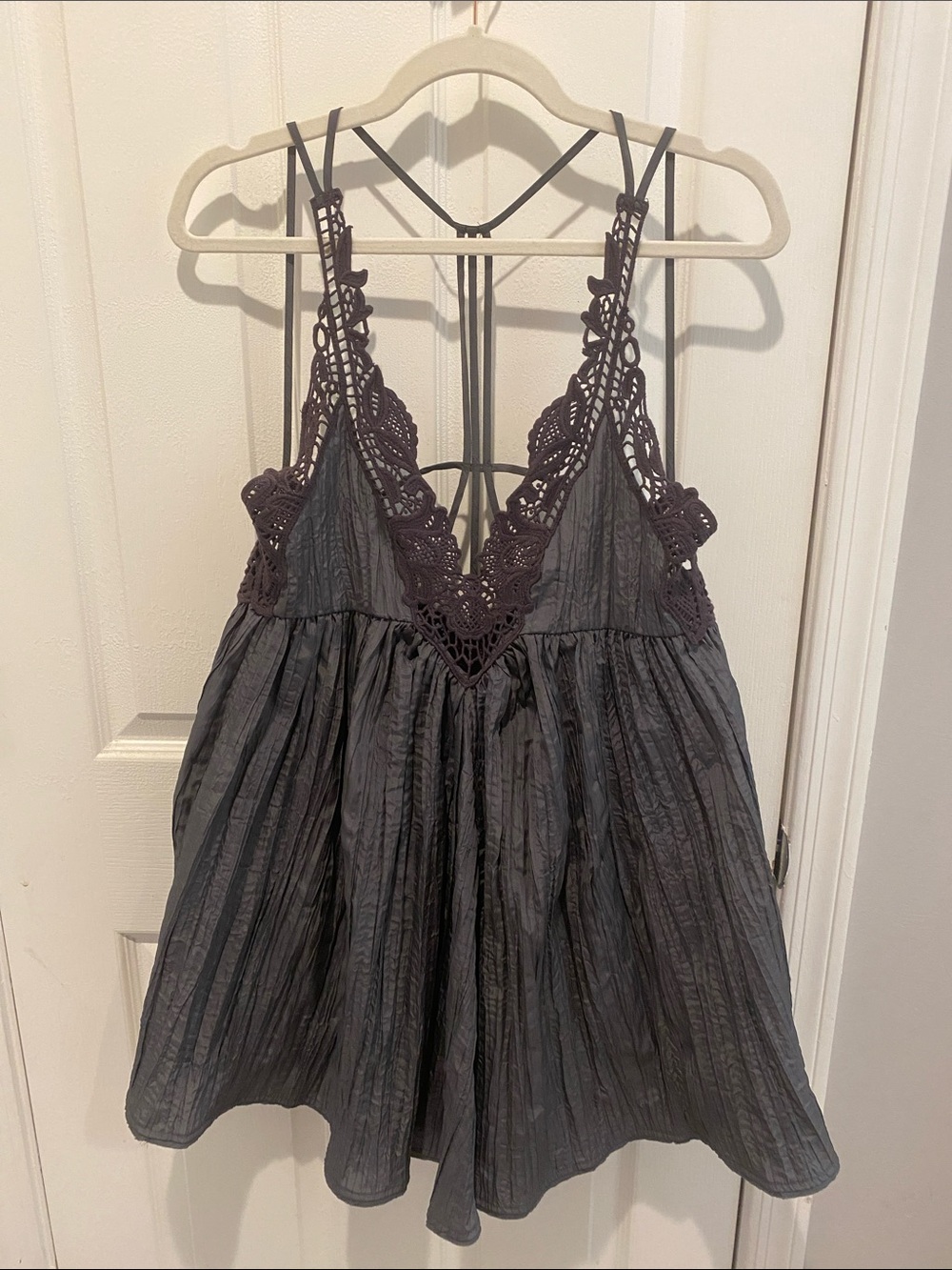 Free People Charcoal Crochet Lace Mini Dress